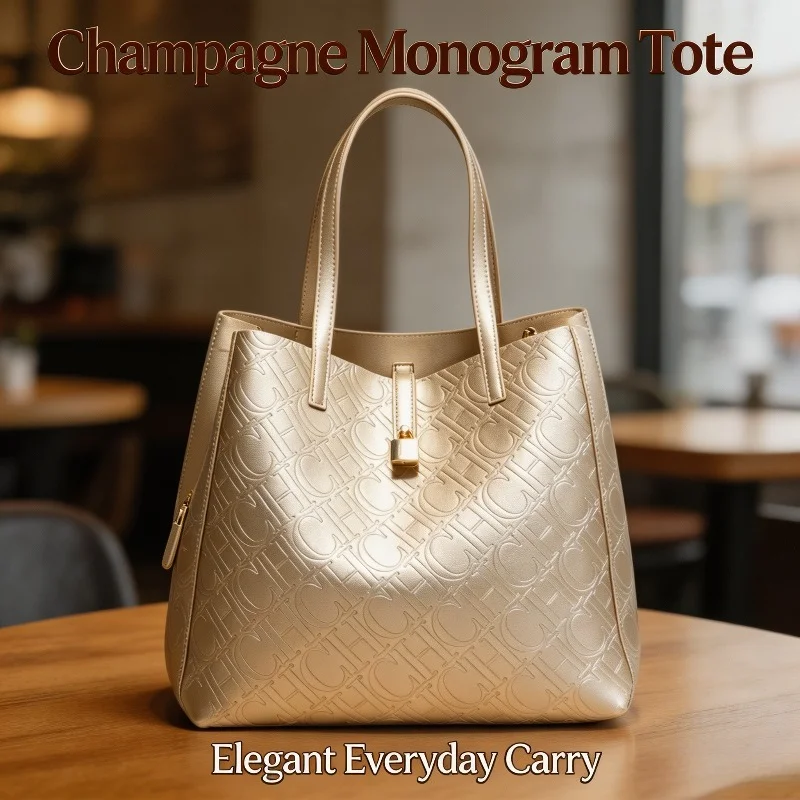 Tote Bag Leather Monogram - CHHC 여성용 엠보싱 레터 모노그램 토트백