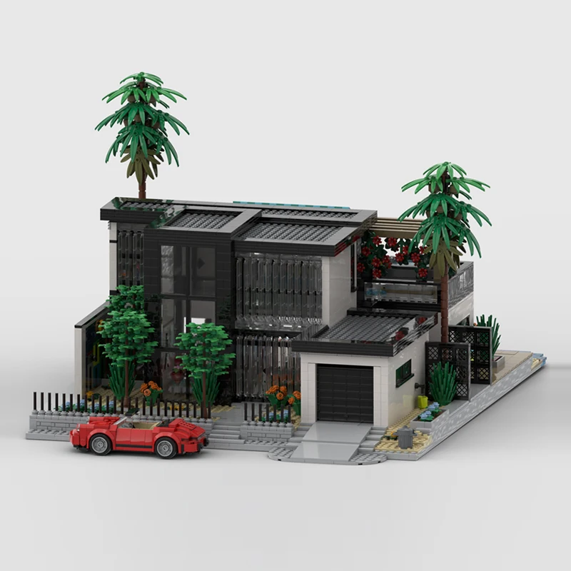 Модель City Street View MOC, строительные кирпичи, современная пляжная вилла, модульная технология, подарки, праздник, сборка, детские игрушки, костюм
