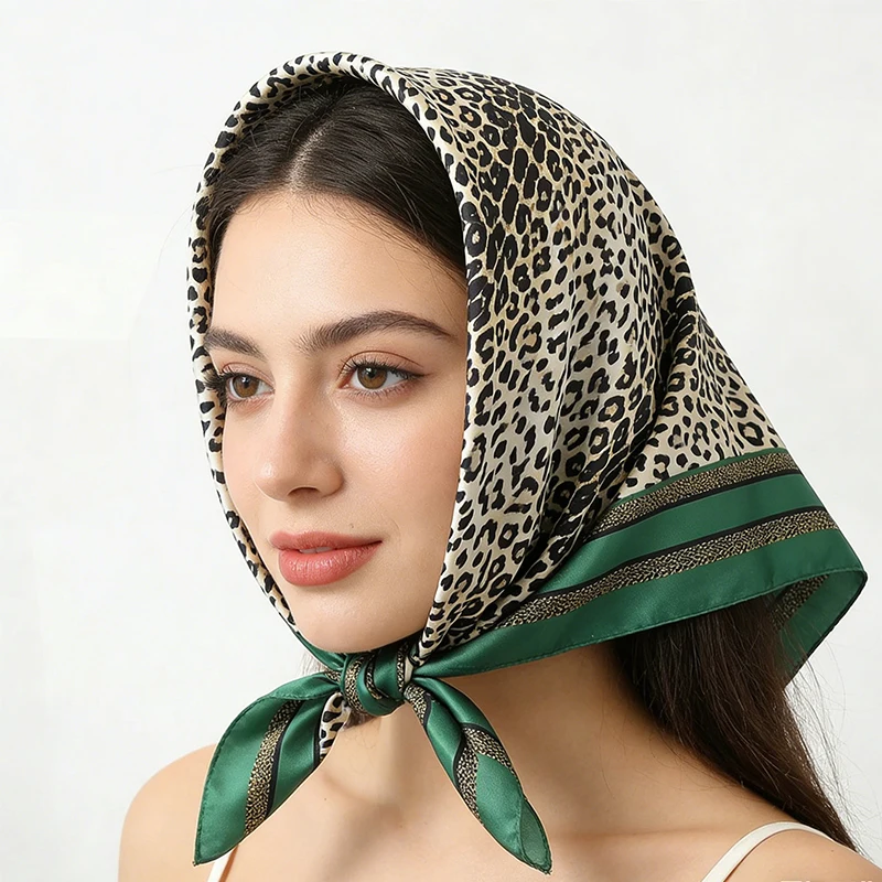 

70cm Pink Floral Silk Scarf for Women Simulated Silk Fresh and Elegant Versatile Headwear Clothing Bags and Square Scarf