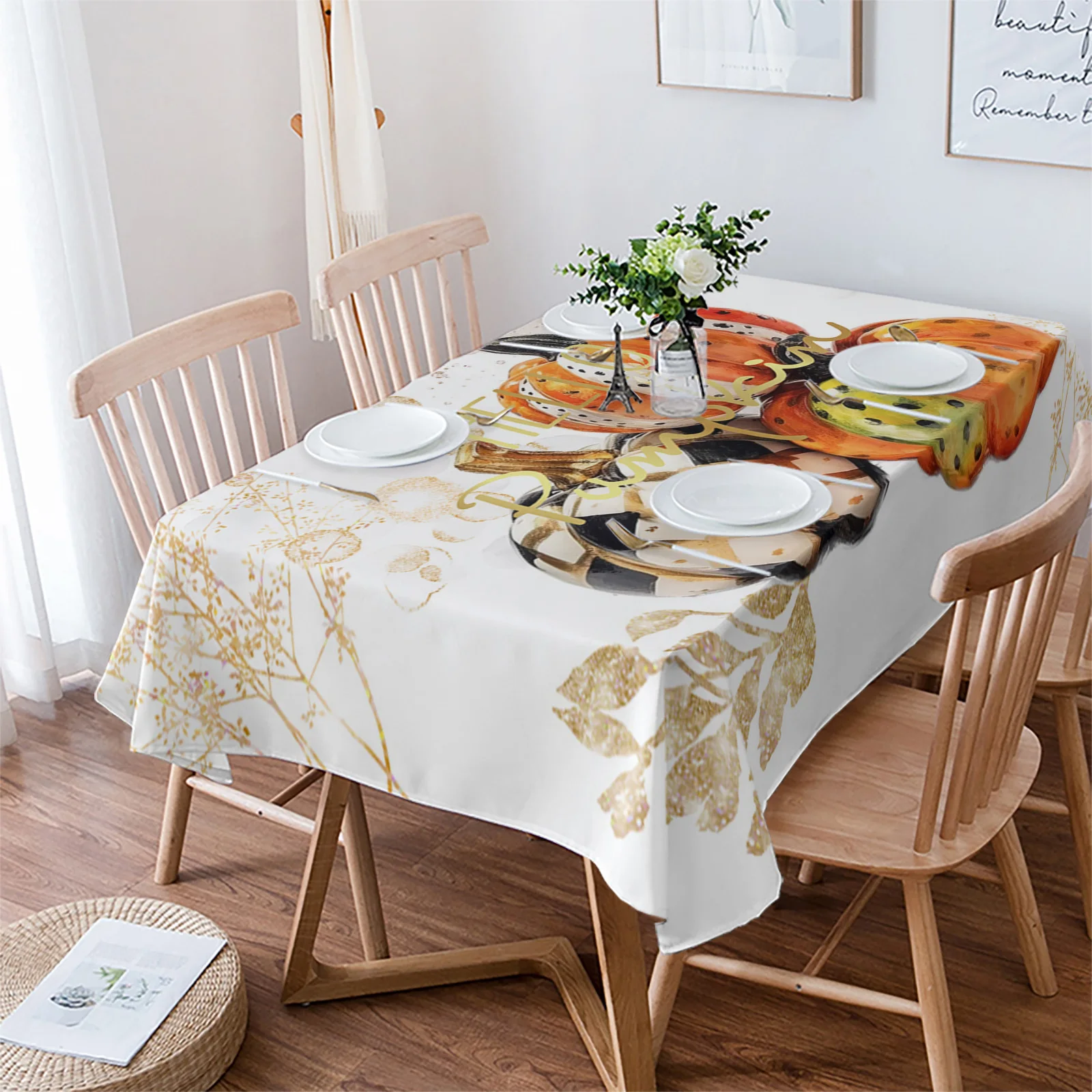 Thanksgiving Wave Point Gradient Autumn Table Cloth Waterproof Dining Tablecloth Kitchen Decorative Party Table Cover