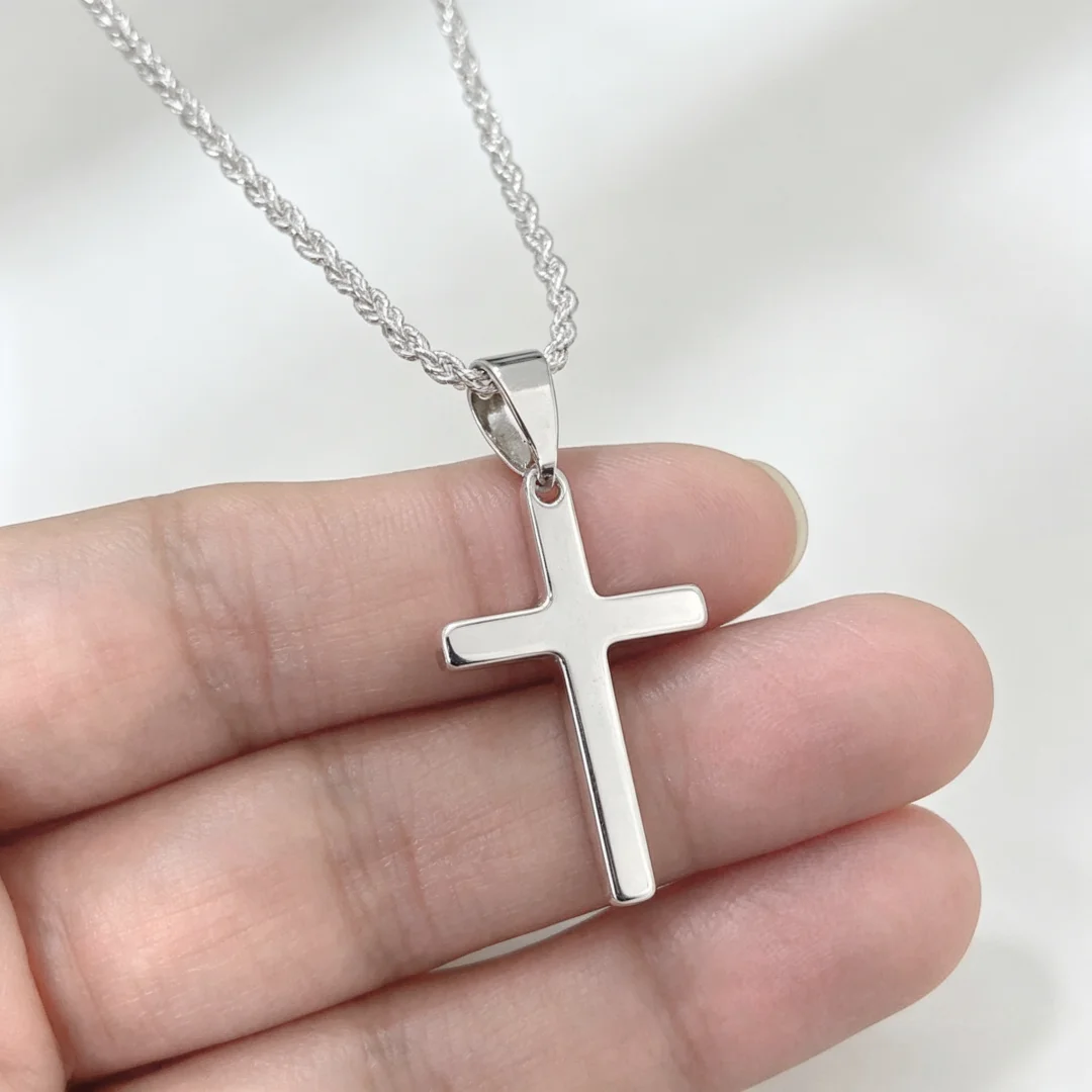925 Sterling Silver, Light‑luxury Fashion Cross Pendant Necklace, Polished Charm, for Banquets and Parties