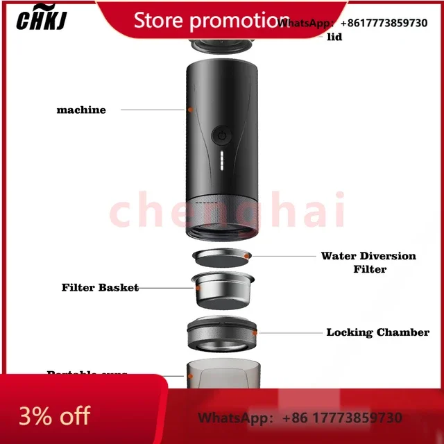 CHKJ for PCM04A Portable Espresso Coffee Maker Electric Mini Machine Auto Heating Extraction for Outdoor Camping Household Us