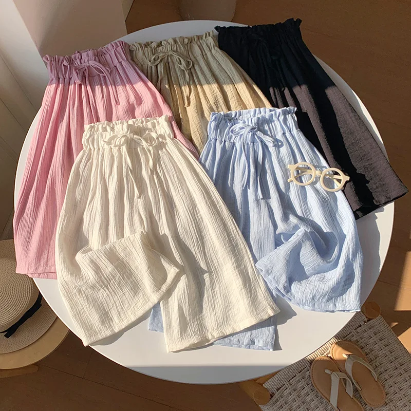 2-10T Toddler Kid Baby Girl Summer Clothes Thin Breathable Infant Wide Leg Pants Elegant Children Casual Plain Loose Trousers