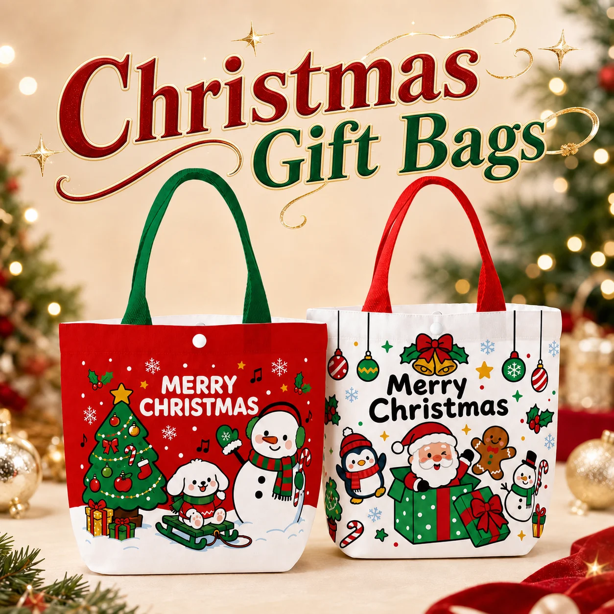 Christmas Tote Bag Cotton Canvas Canvas Handbag Reusable Shopping Bag Festive Christmas Gift Bag For Daily Shopping Holiday Gift
