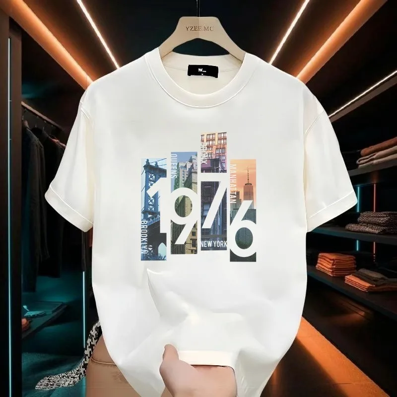 Summer Men\'s Cotton T-shirt Oversized Loose Retro Trendy Printed Top High Quality Men\'s Clothing High Street Fashion Sweatshirt