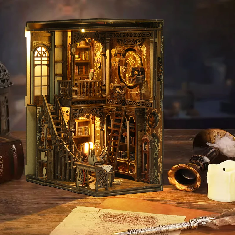 DIY 木製ブックヌックインサートキットドールハウスビルディングおもちゃブックエンド本棚装飾ドールハウスおもちゃ子供のためのクリスマスギフト