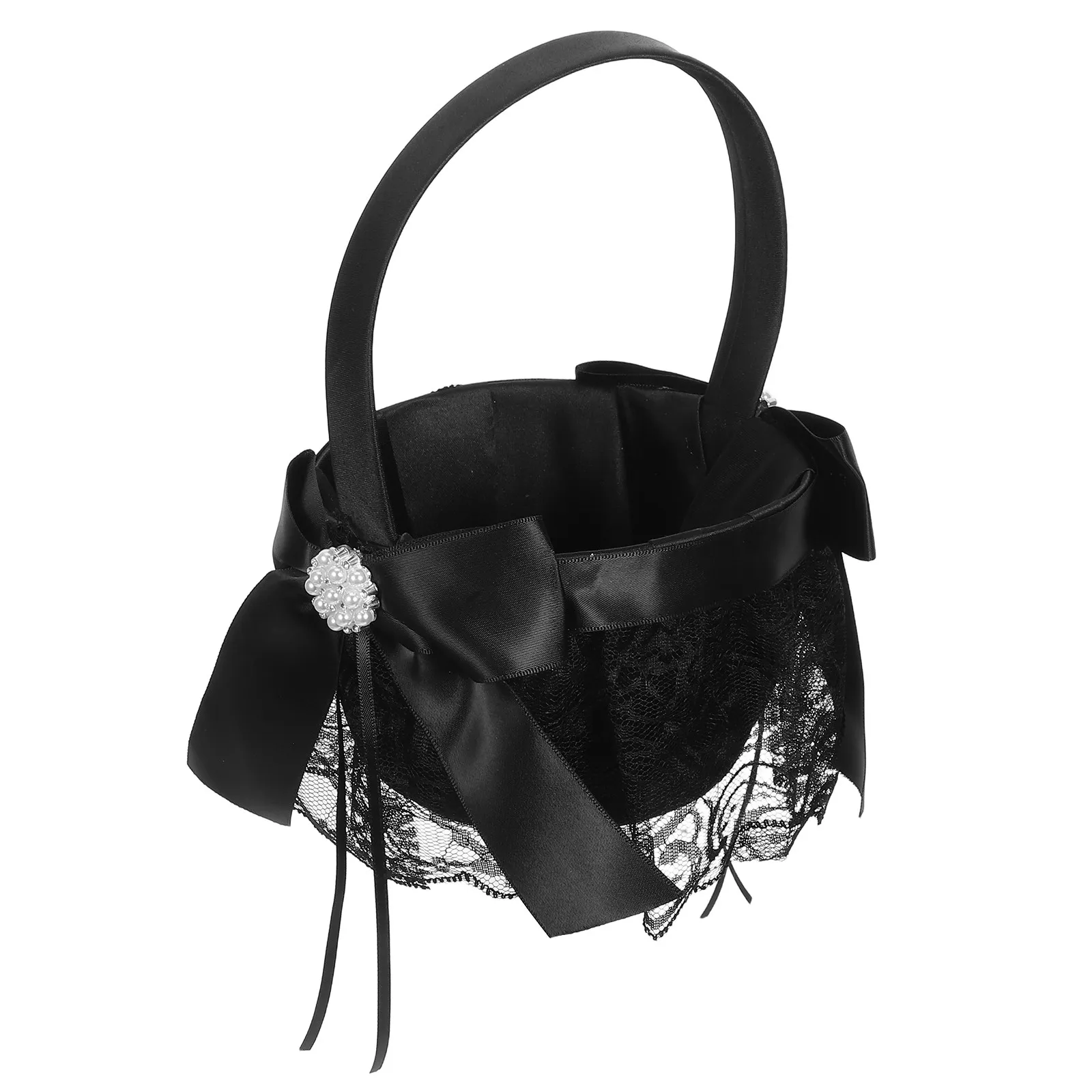 

Черная плетеная корзина для цветов с элегантной ручкой, разработанная для свадебной церемонии, романтичный держатель для лепестков, свадебные принадлежности в деревенском стиле