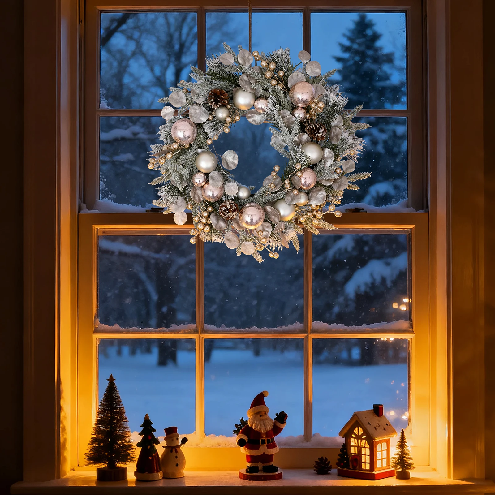 

24 Inch Artificial Christmas Wreath with Mixed Pine Cones & Shatterproof Balls, Outdoor Indoor Front Door Holiday Decor for Home