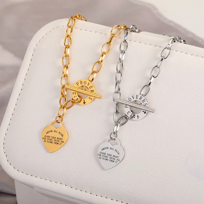 fashionable and exquisite heart-shaped stainless steel english engraved necklace suitable for daily dressing and travel jewelry image 5