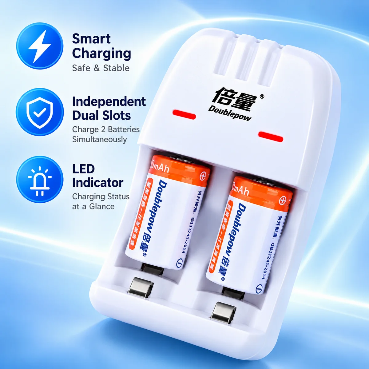 2PCS CR2 3.2V 800mWh Rechargeable Li-ion Batteries with Universal Smart Charger for CR2 and CR123A Reliable Battery Charging