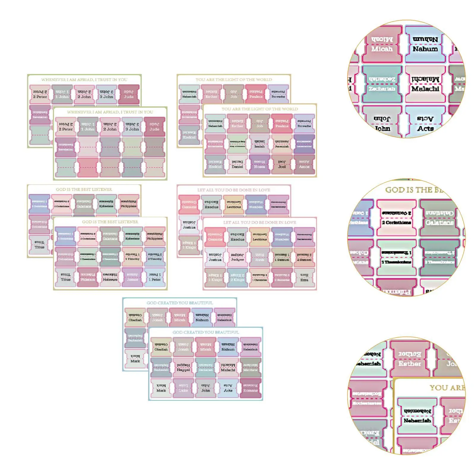 Onglets d'index de synchronisation de la Bible pour hommes et femmes, autocollants de signets décoratifs laminés, application facile, 10 feuilles, 150 onglets