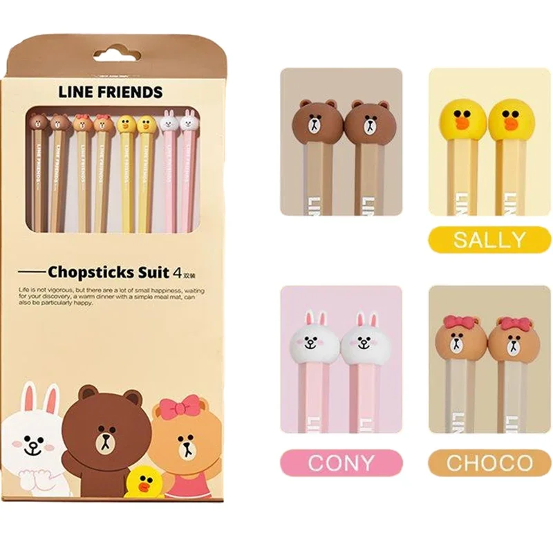 2Pairs/4Pairs Kawaii Alloy Chopsticks Anime Brown Bear Sally Cony Choco Cartoon Reusable Metal Chopstick Sushi Sticks Tableware