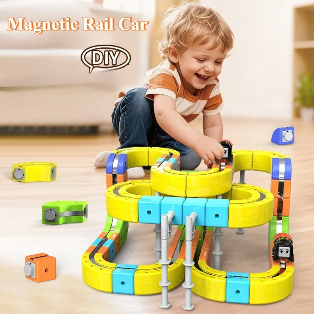 Electric Magnetic Rail Racing CarToy DIY Magnetic Construction Tracks Development Learning Educational Christmas Gift for Kids