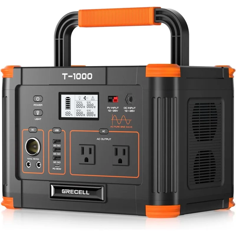 

999Wh Solar Generator 1000W, Portable Power Station with 60W USB-C PD Output, 110V Pure Sine Wave AC Outlet Backup