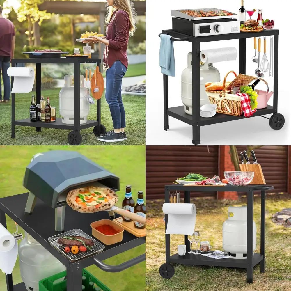 

Portable Outdoor Grill Table with Double Shelves for Blackstone Griddle and Pizza Oven, Ideal for Patio Parties and Food Prep