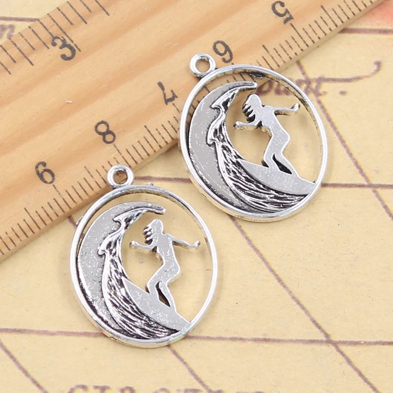 10pcs Charms Surfer Girl Surfering 26x20mm Tibetan Silver Color Pendants Antique Jewelry Making DIY Handmade Craft