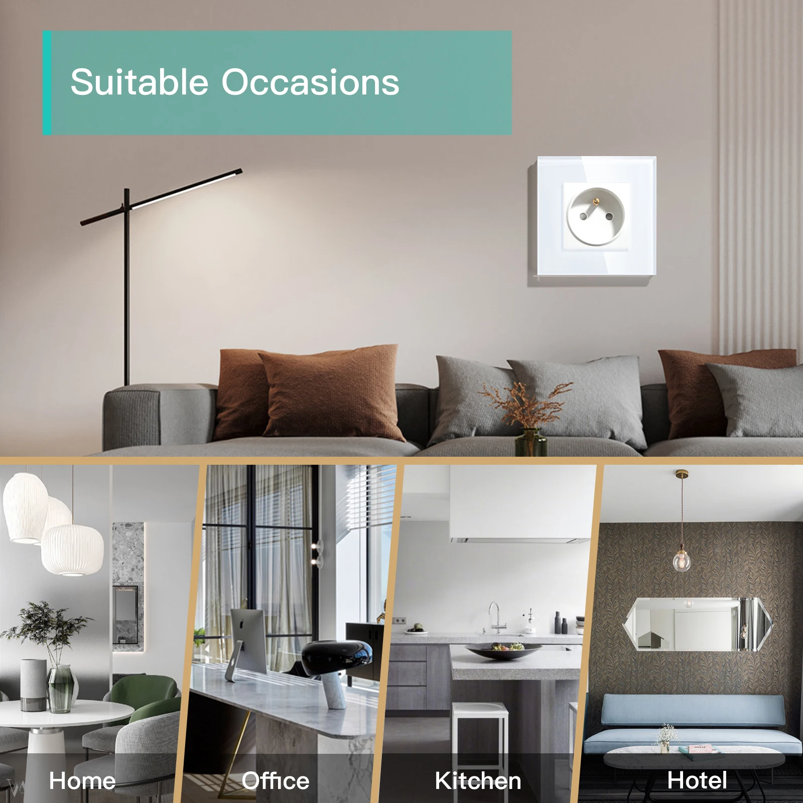 

Стандартная одностенная французская розетка France, двойная вилка питания с белой черной панелью из хрустального стекла Gloden 16A, 110–250 В