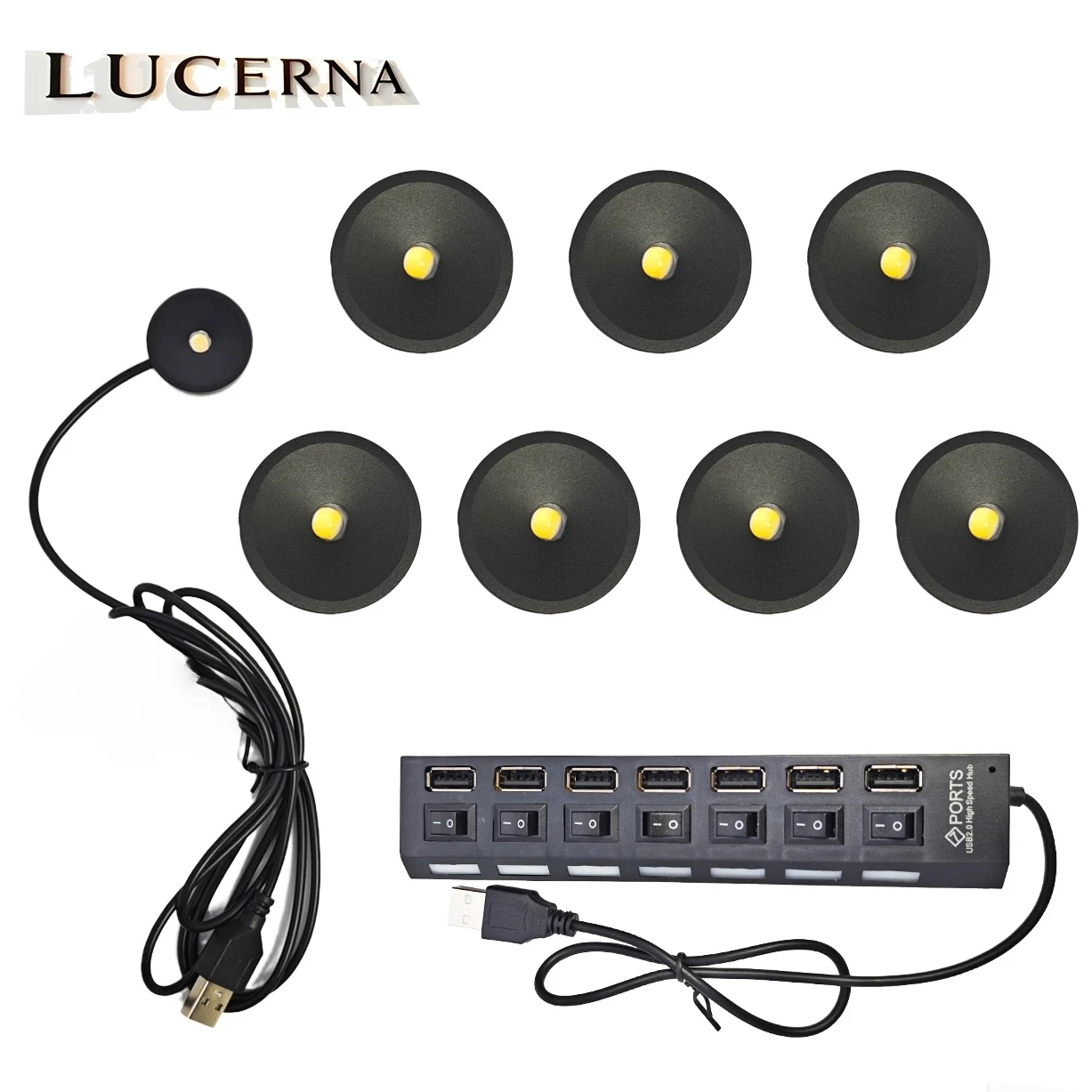 0.5W DC5V Mini LED Flat Furniture Light Small Surface Installation USB Ultra-Flat Kit Cabinet Shelf Display Spotlight with Hub