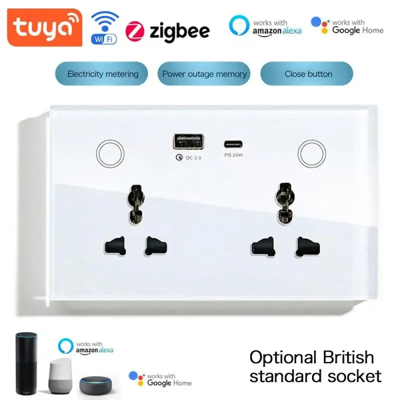 Wifi / Zigbee Smart USB Wall Socket Wireless UK Plug With Power Monitor Work With Alexa Google Home Compatibility