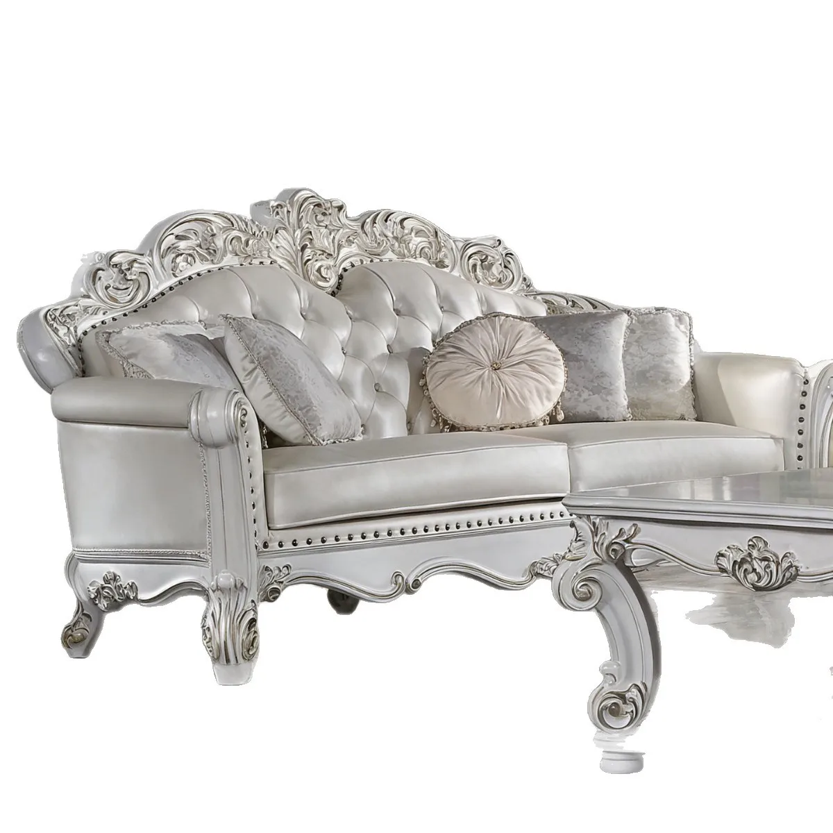Wood carving leather sofa palace European beauty court luxury real flower villa light luxury living room sofa oak combination fu