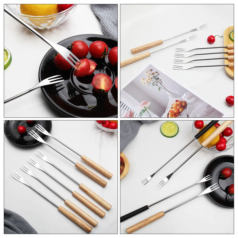 

12Pcs Wood Handle Stainless Steel Fondue Forks Chocolate Dipping Skewers for Kitchen Hotel Home Use Chocolate Dipping Tools