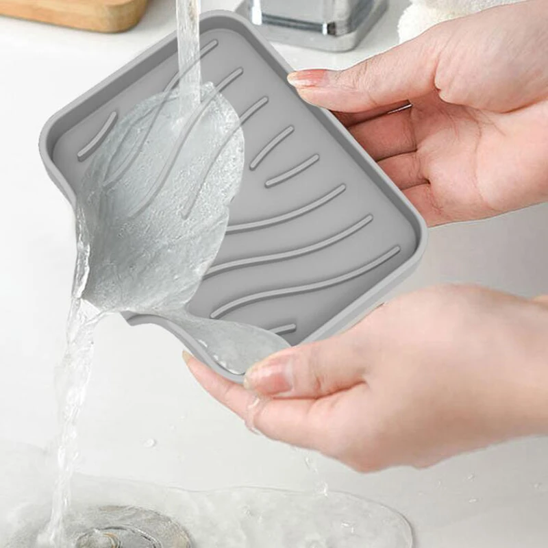 Kitchen Silicone Soap Dish Draining Slope Diversion Silicone No Punching No Water Accumulation Soap Holder Bathroom Soap Rack