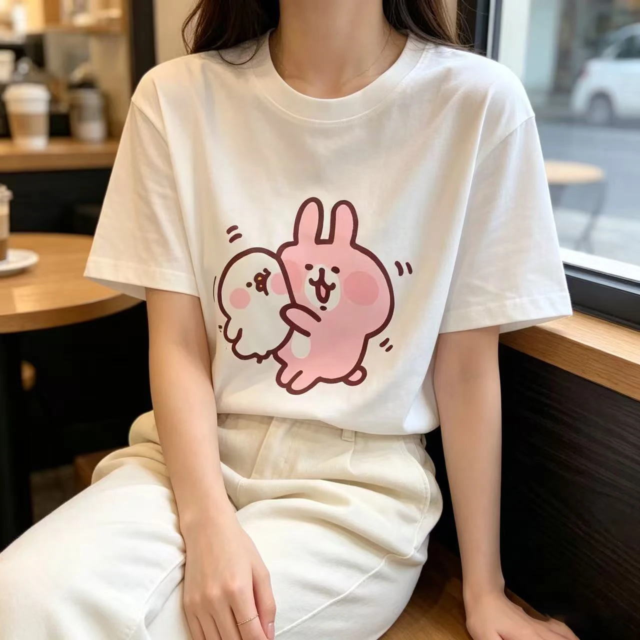 Japanese Usagi Chiikawa Couple printed short sleeved shirt sweat-absorbing cute Usagi versatile T-shirt Comfortable pure cotton - view 6