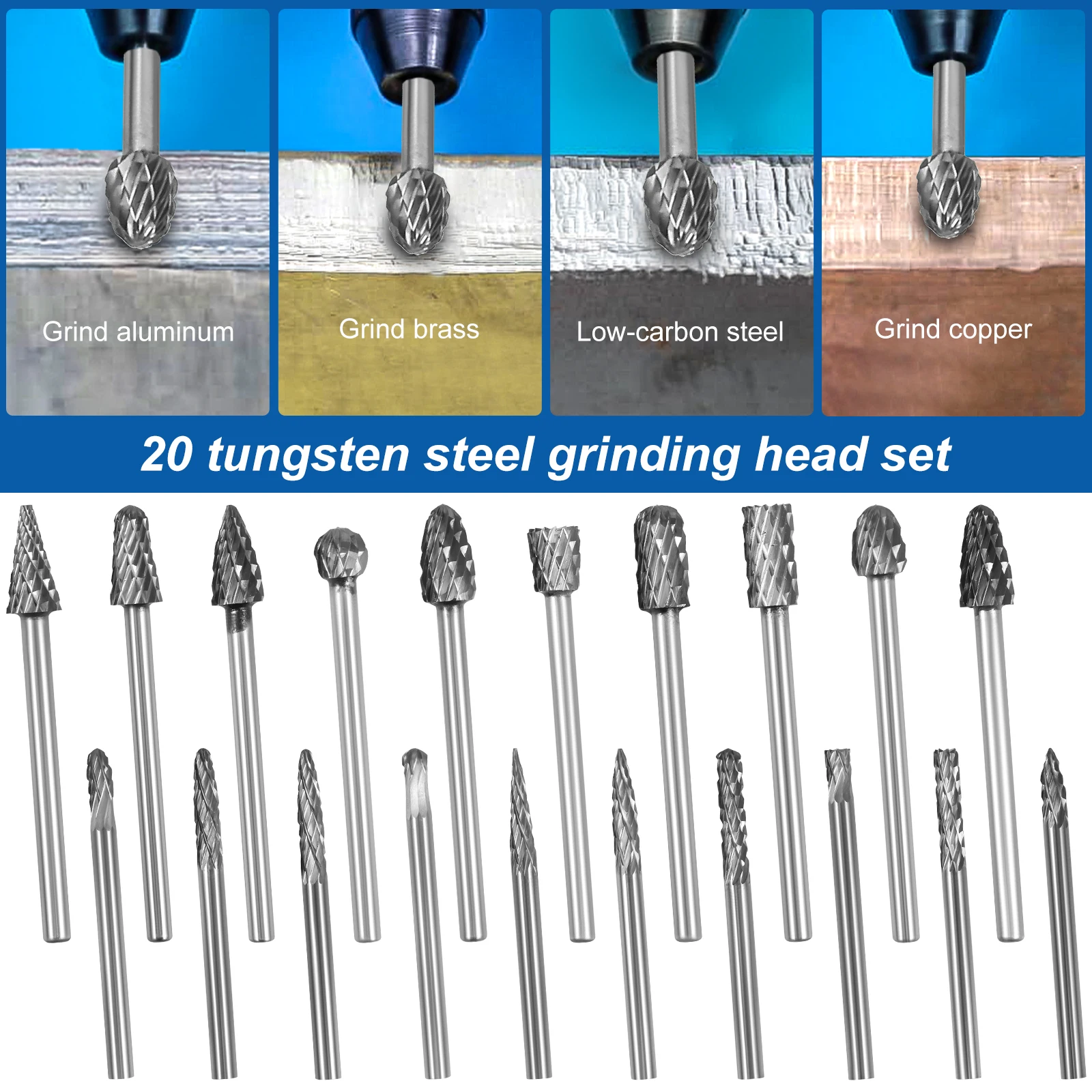 40 pz 3-6mm Teste di Rettifica Diamantate Mini Bit Per Utensile Trapano Rotante Bava Accessori di Rettifica Gambo Kit di Strumenti Strumento Abrasivo