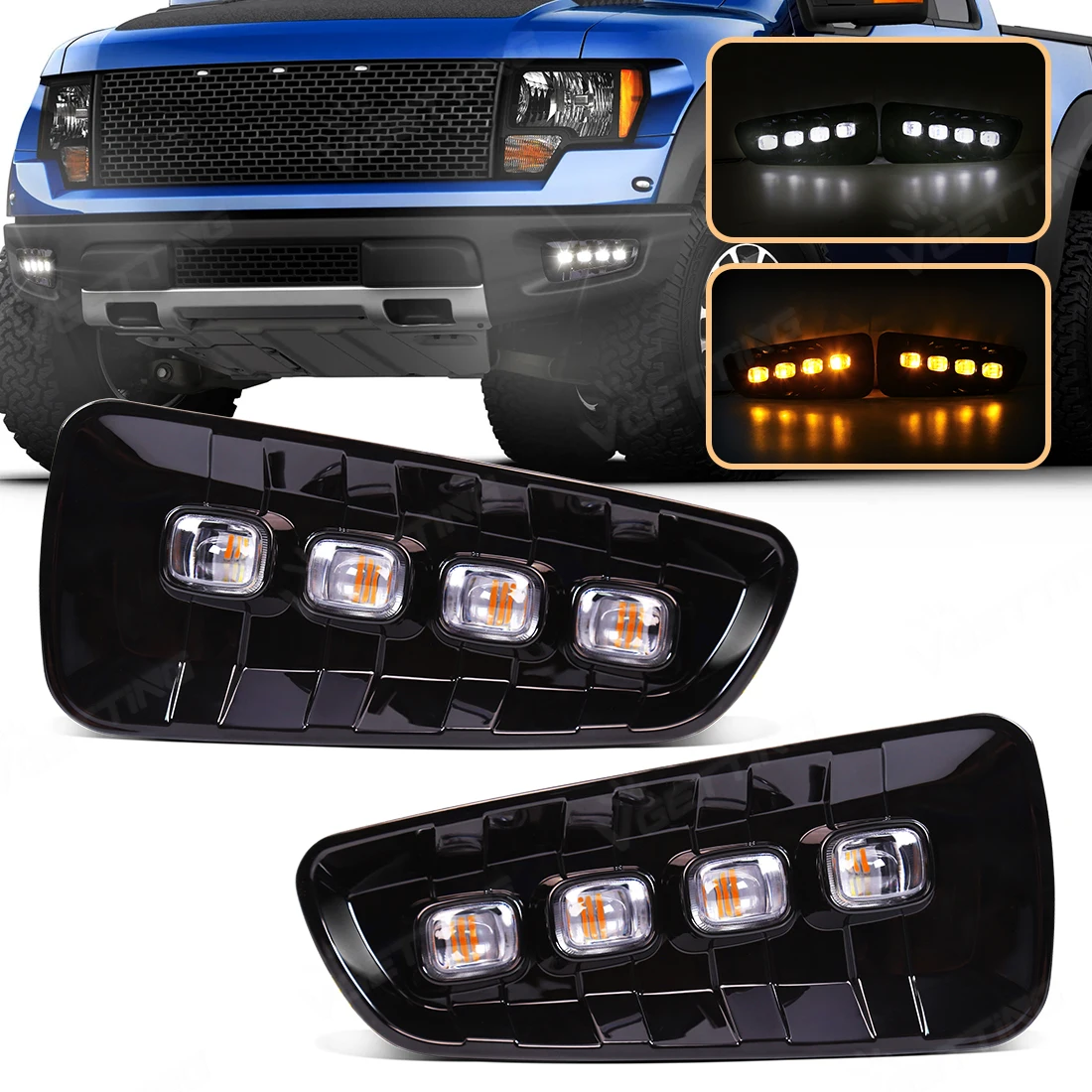 

2-Color Car LED Daytime Running Light For Ford Raptor SVT F150 2010 2011 2012 2013 2014 LED DRL Dynamic Turn Signal Fog Lamp 12V