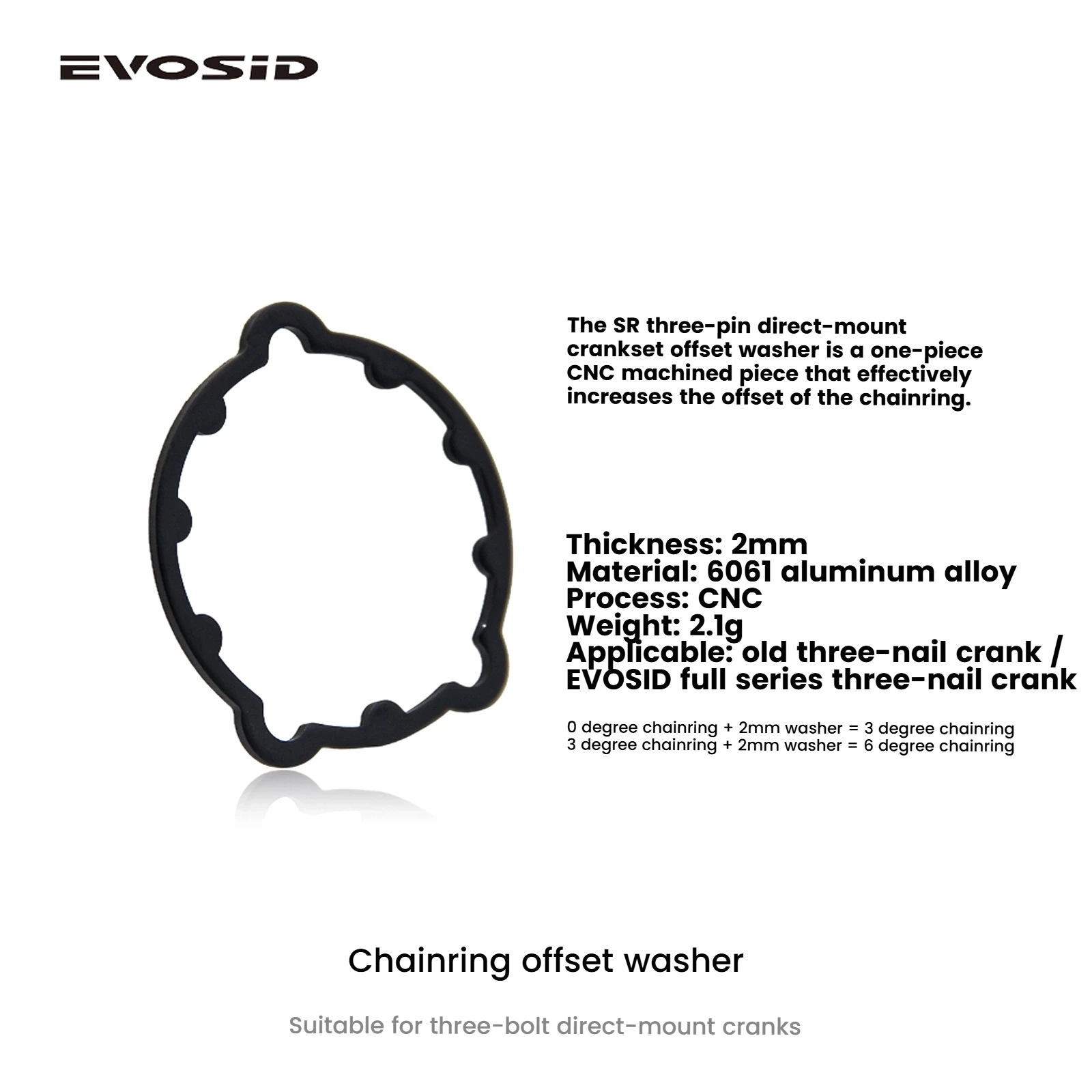 EVOSID Ultraleichte MTB Fahrrad Kurbelgarnitur Offset Unterlegscheibe 2mm Für SRAM Gx xx1 Eagle Offset Kurbel Unterlegscheibe Rennrad Kettenblatt Spacer – Detail 2