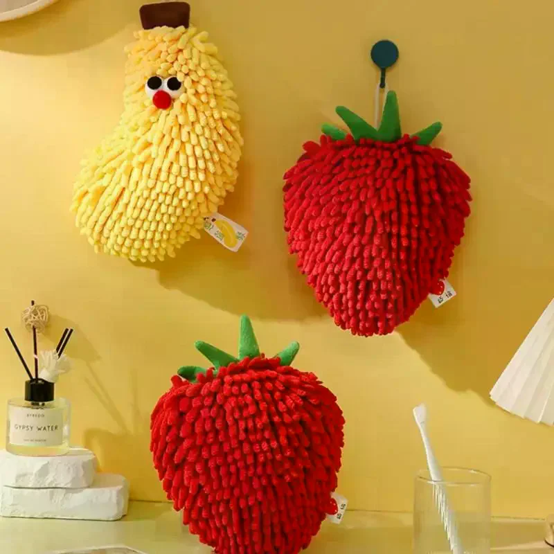 Hand Towel For Kitchen And Bathroom Banana/Strawberry Shaped Hanging Washcloth Chenilles Cloths Soft Absorbent Towel