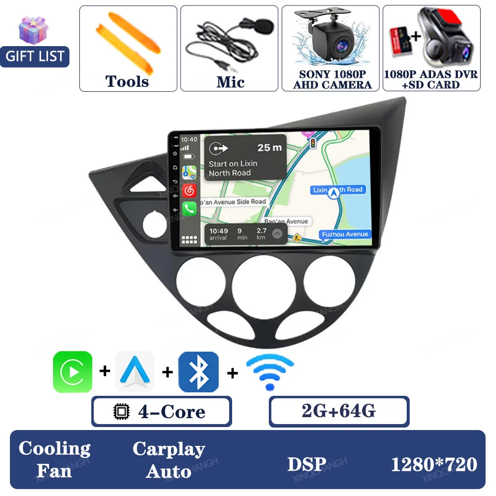 Android 16 autoradio voor Ford Fiesta 1995 - 2001 Focus MK1 1998 - 2004 Navigatie 2DIN Qualcomm QLED Head Unit GPS Carplay Auto