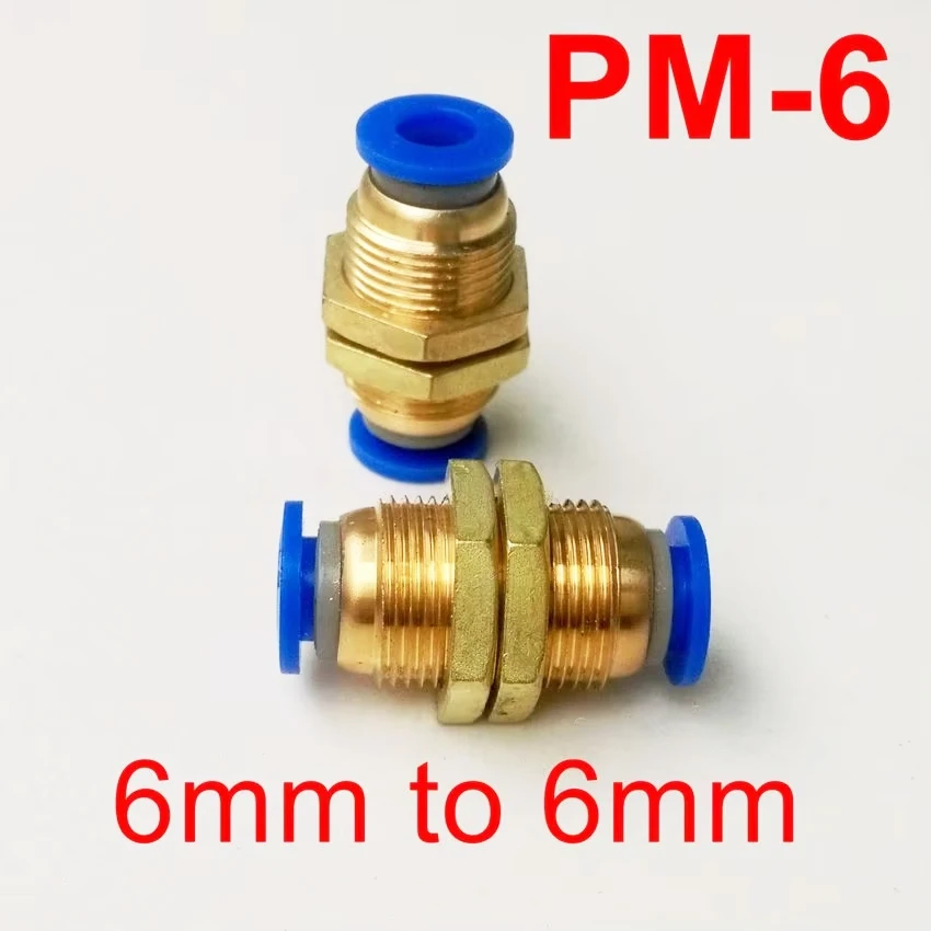 5 unids/lote PM6 accesorios de tubería de aire neumática de conexión de junta rápida 6mm-6mm Unión recta de mamparo