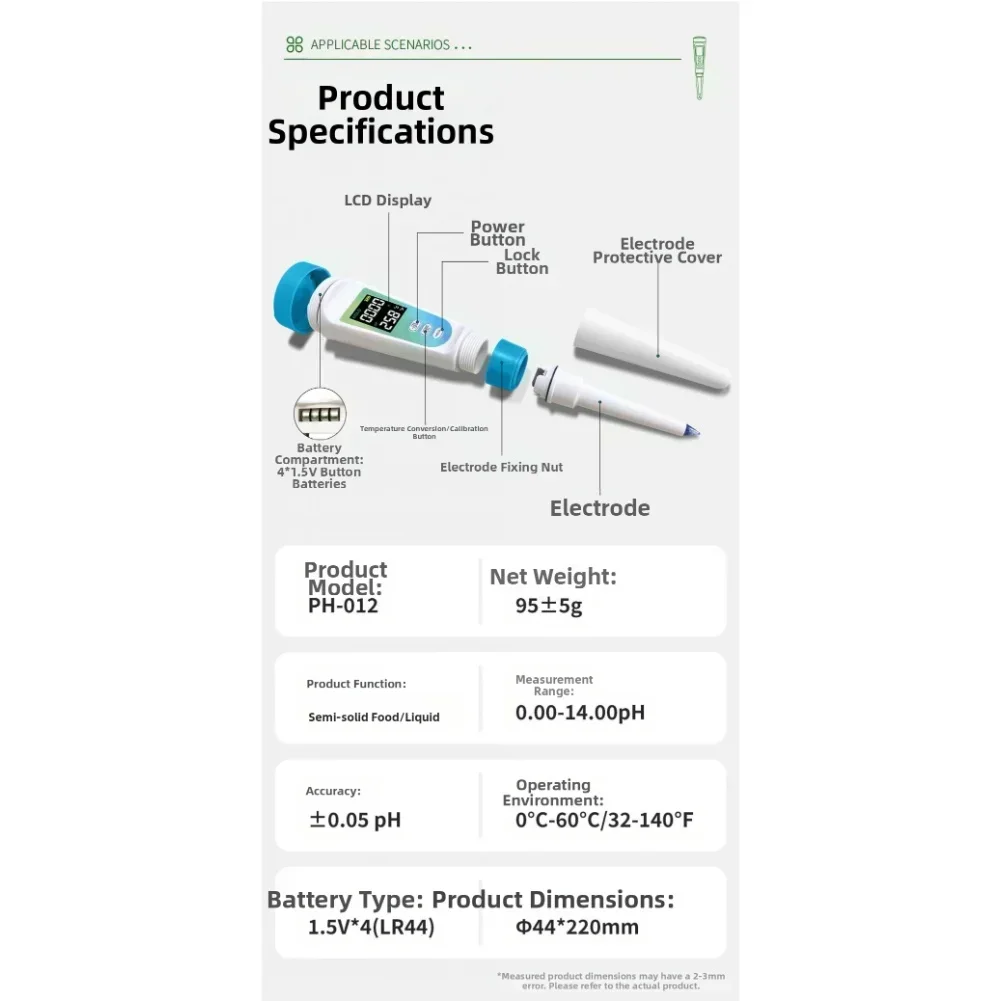 Food PH Meter with LCD Display and Automatic Temperature Compensation for Reliable Food and For water PH Testing