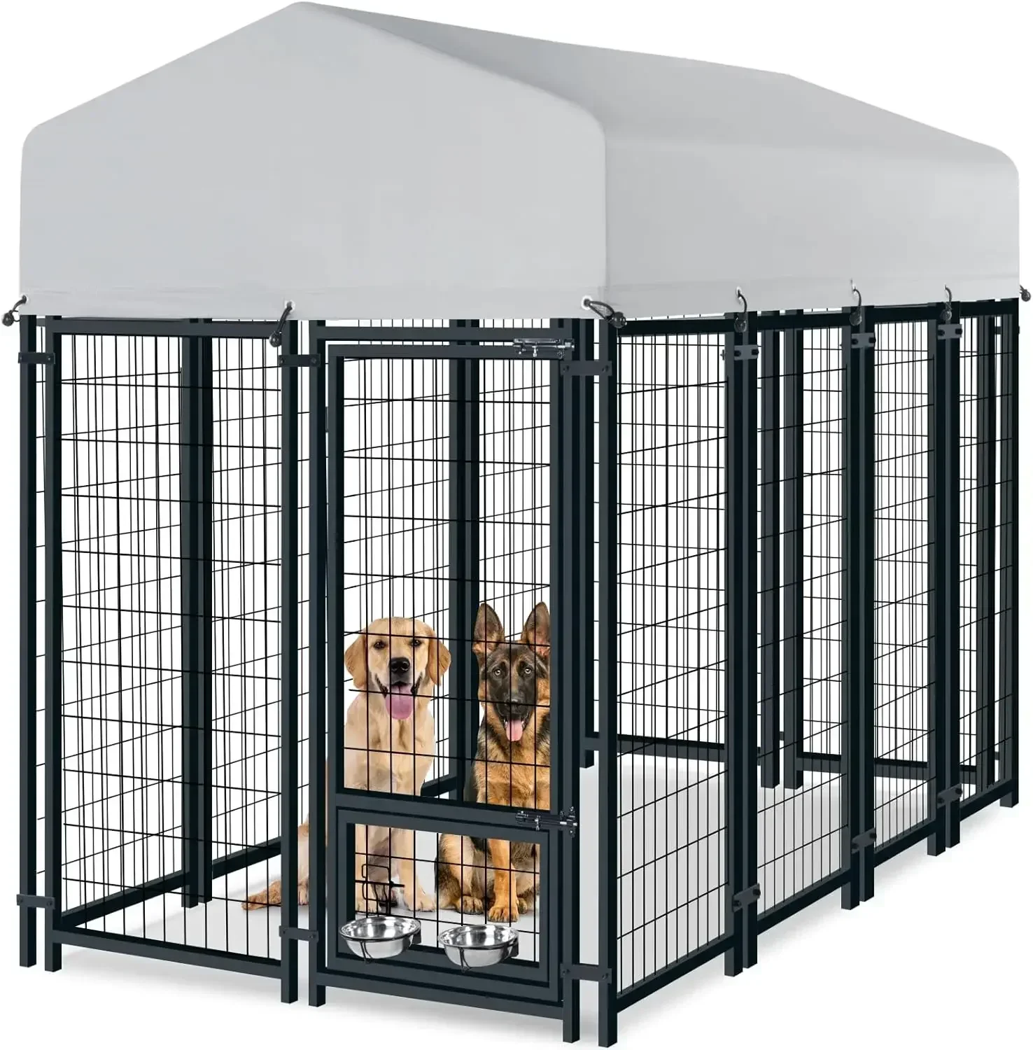 8x4x6FT Outdoor Dog Kennel, Heavy Duty Welded Wire Steel Dog kennels with Secure Lock for Outside, Dog Pen with Waterproof Roof