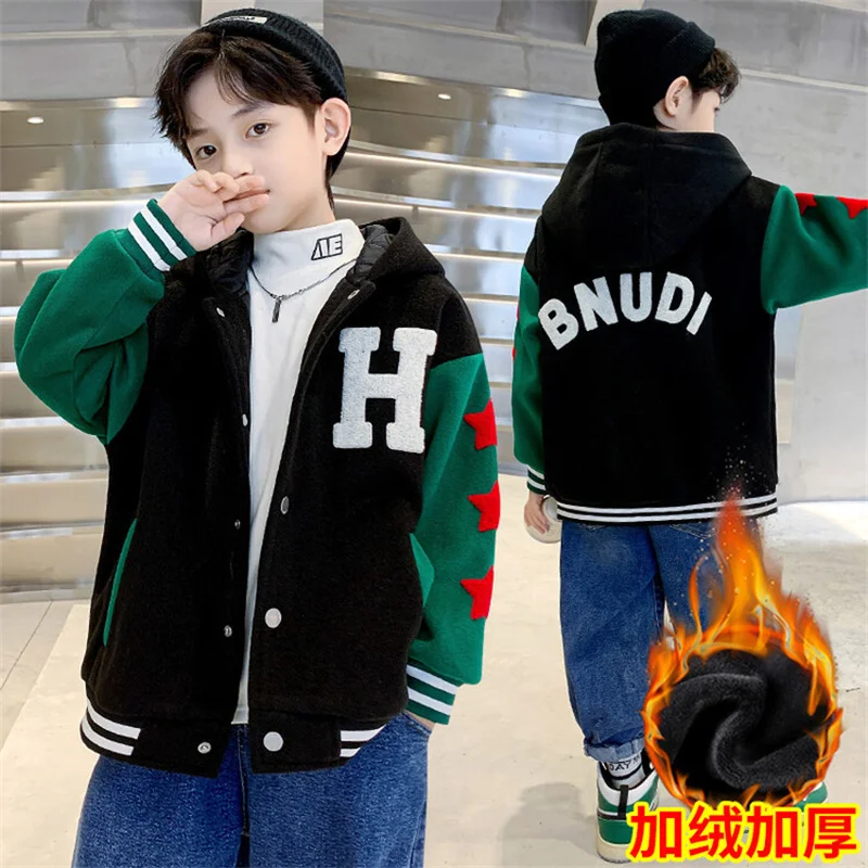 

Boys Coat Jacket Overcoat Cotton Outerwear 2023 Retro Warm Thicken Velvet Winter Snowsuit Kids Children's Clothing