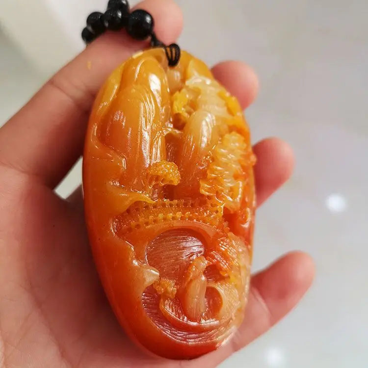 Antique Huanglong Jade Landscape Artistic Conception Hand Handle Jade Landscape Scenery Play Piece Step by Step Men's Gift Jade