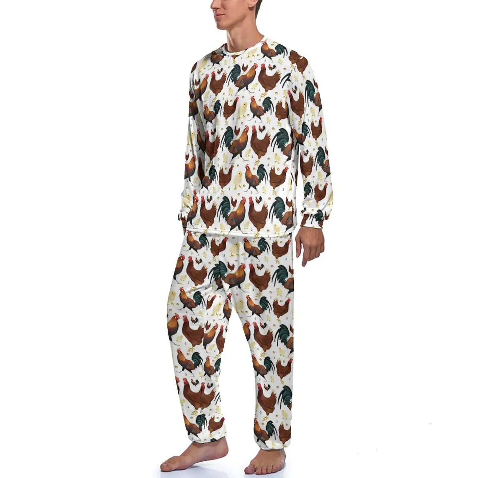 Rooster Chickens Pajamas Autumn Animal Print Room Nightwear Man 2 Piece Printed Long Sleeve Cute Pajama Sets