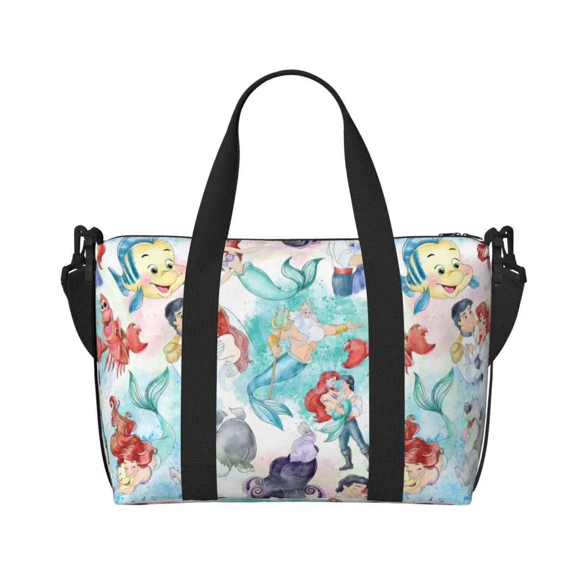 Custom The Little Mermaid Cartoon Beach Tote Bag Women Extra Large Gym Carry On Travel Shopping Bags