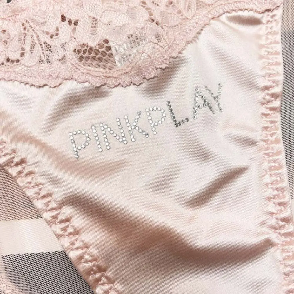 Crystal Letter Satin Silk Panties Thin Belt Mid Waist Rhinestone Lace Briefs Underwear Female Lingeries Underpants for Women
