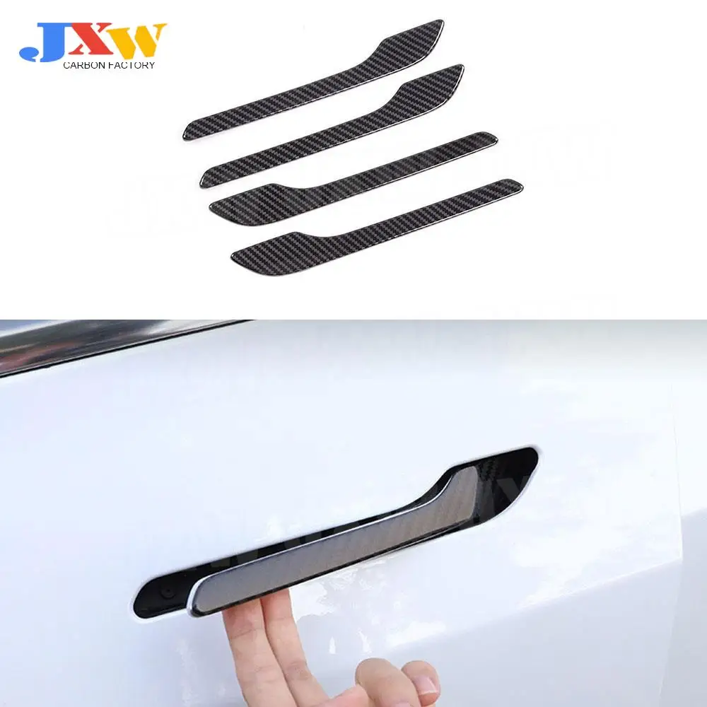 

Carbon Fiber Exterior Trims Car Door Handles Decorative Cover Stickers For Tesla Model 3 2017 - 2019 Car Styling