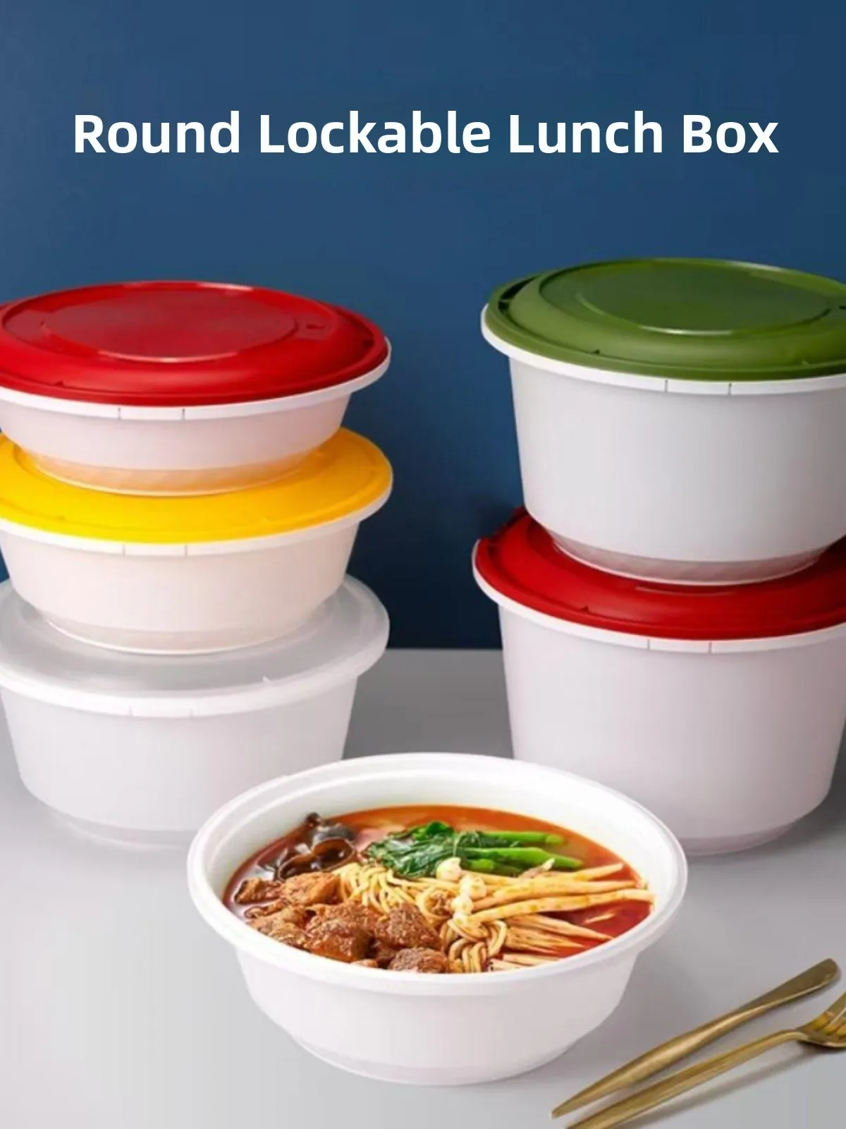 

Food ade Heat Resistant Lo Bule Sed round Soup BoxDisposable Takeaway BoxMicrowave Se High End Noodle Soup Bowl