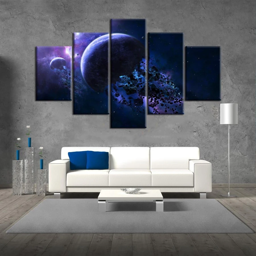 Rocks Floating Around Planet Earth diamond Painting full drill 5 Pcs diamond embroidery Blue Space Abstract Universe Wall decor