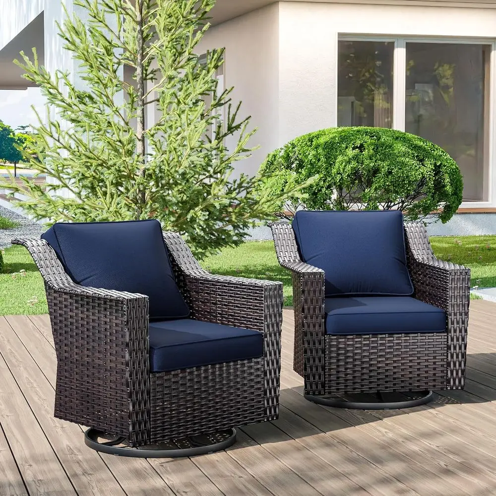 

Outdoor Swivel Chairs Set o 2, Luxury Wicker Patio Chair with Wide Armrest, Thickened Cushions, Outdoor Rattan urniture or Deck,