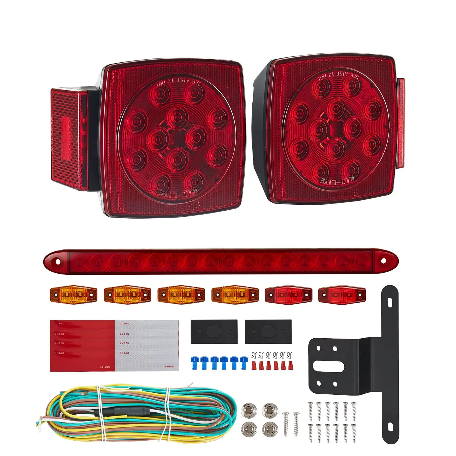 Trailer Lights, 12V LED Tail Kit with Stop Brake Turn License Plate Clearance Lamp, Waterproof Tow Wiring Harness for Boat Truck