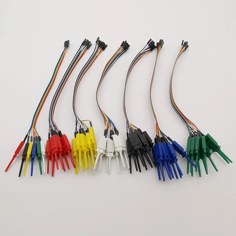 20CM Flat Test Hook Clip Logic Analyzer Cable Gripper Probe Testing Wire Clamp Kit Yellow/Red/Black/Green/White/Blue