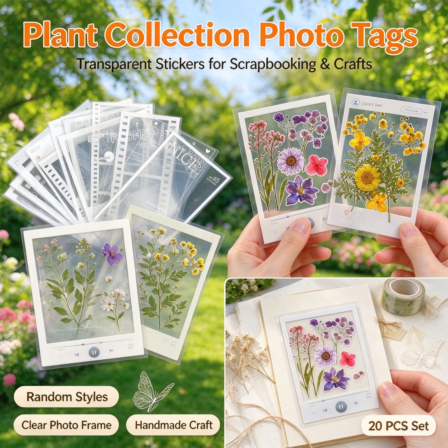20PCS DIY Photo Frame Bookmark Set Handmade Pressed Flower Creative Clear Photo Insert Craft Stationery Home Decor Gift
