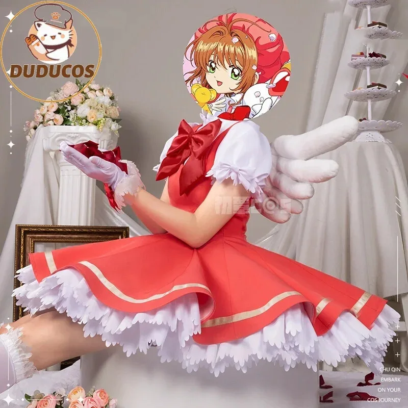 

Kinomoto Sakura Косплей Cardcaptor Sakura Костюм Великолепная красно-белая боевая форма V2.0 Одежда для ролевых игр на Хэллоуин