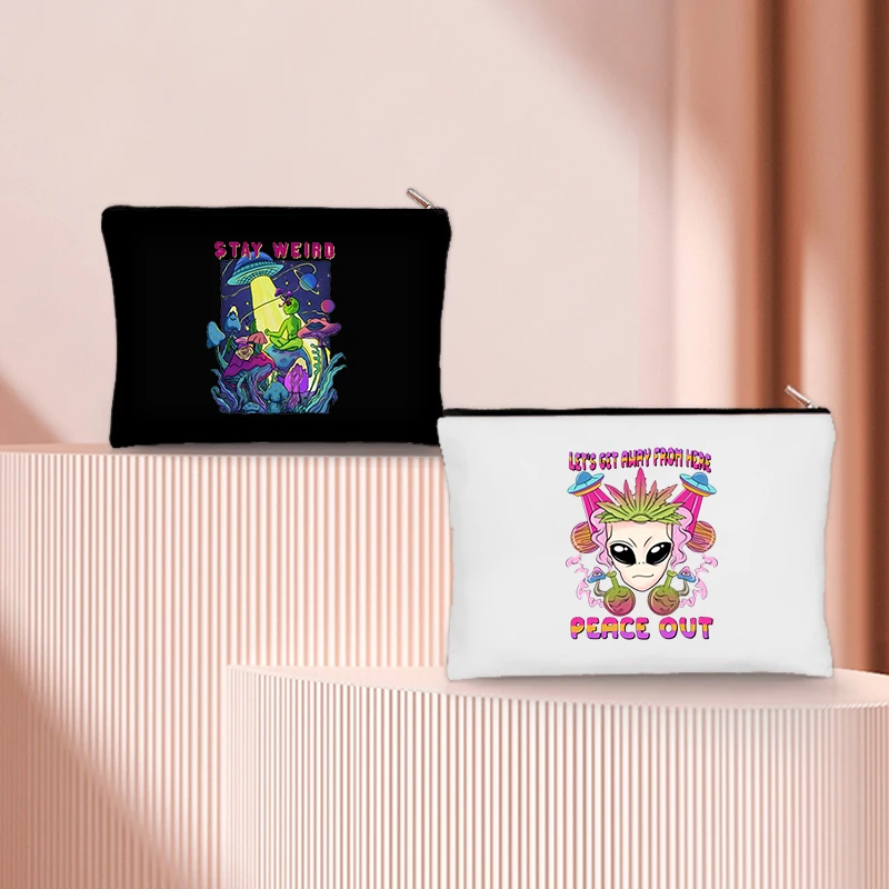 Trousse de maquillage en toile extraterrestre Kawaii pour filles, sac à crayons drôle, sac de rangement d'apprentissage de la papeterie, cadeau d'anniversaire, mini sac à main