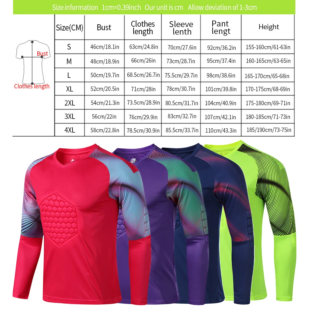 New Men\'s Adult Soccer Goalkeeper Uniform Protective Sponge long Sleeve Kid Training Football Goalkeeper Soccer Jersey Top Pants